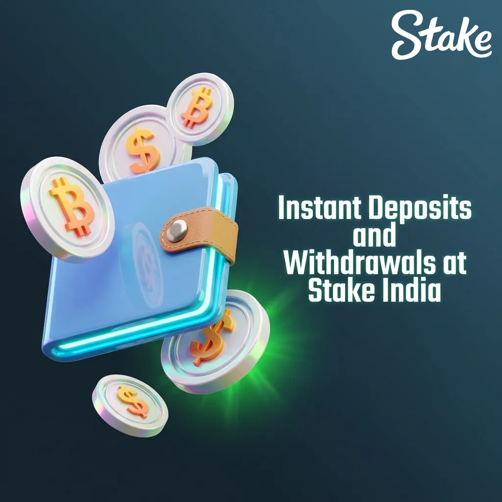 Cryptocurrency icons representing instant deposits and withdrawals at Stake India using blockchain technology