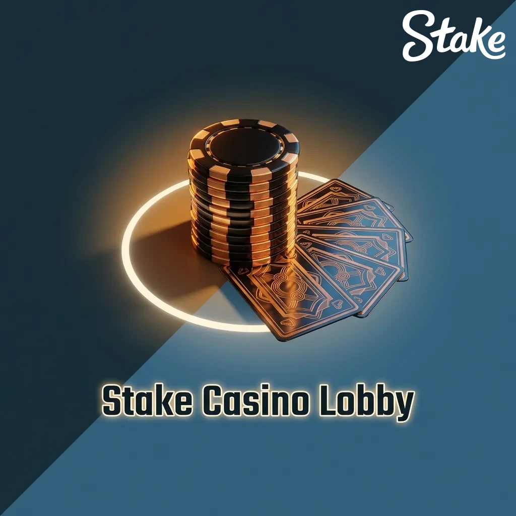 Stake Casino lobby interface showing organized game categories including slots, table games, and live game shows