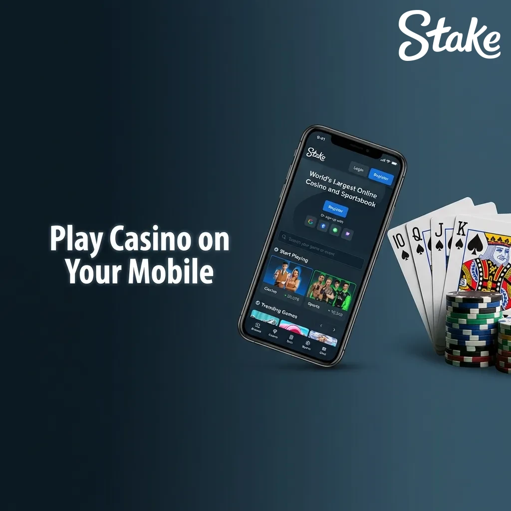 Mobile phone displaying Stake casino app with slots, live dealer games, and table games interface in India
