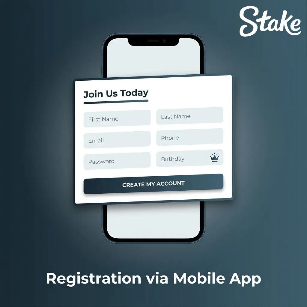 Mobile app registration screen showing sign-up options and step-by-step account creation process
