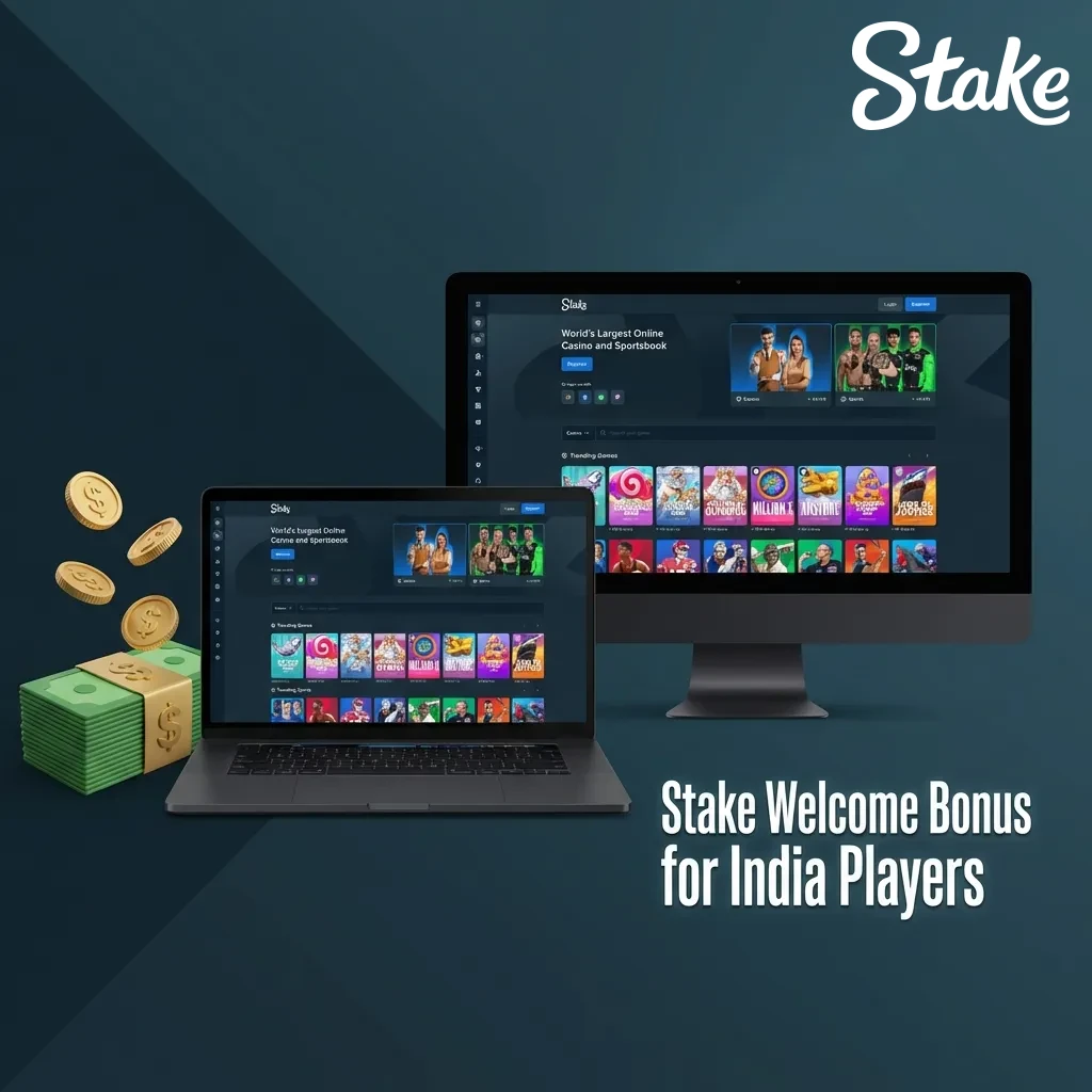 Stake casino welcome bonus showing 3.5% rakeback reward for Indian players on casino games